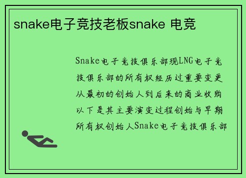 snake电子竞技老板snake 电竞